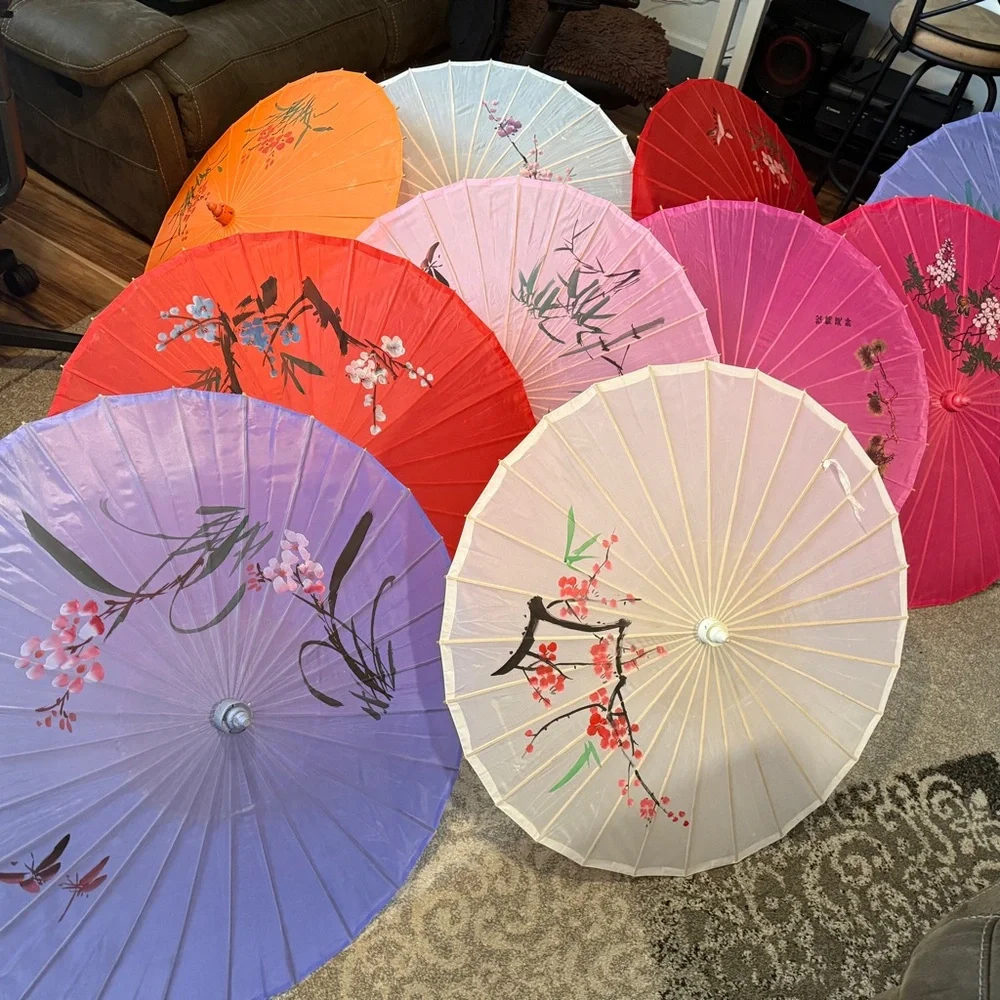 Nice Floral Decorative Japanese Photoshoot Sun Umbrellas - Multicolor Set of 10.